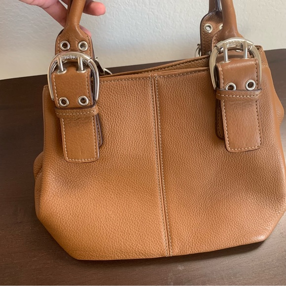 Tignanello Camel Pebble Leather Small Handbag Satchel - Picture 2 of 7
